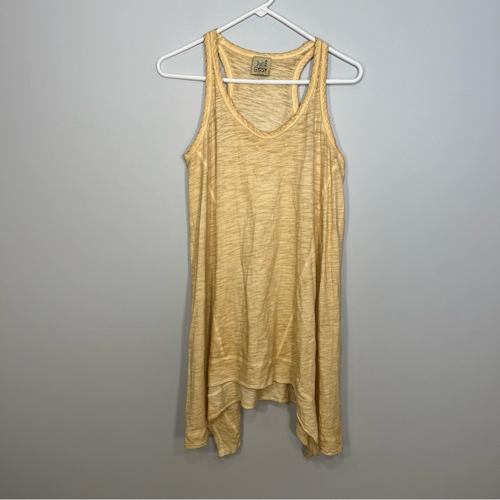 Jaded Gypsy Top Womens S/M Yellow Gypsy Tee Dress Tank Tunic Boho Lagenlook